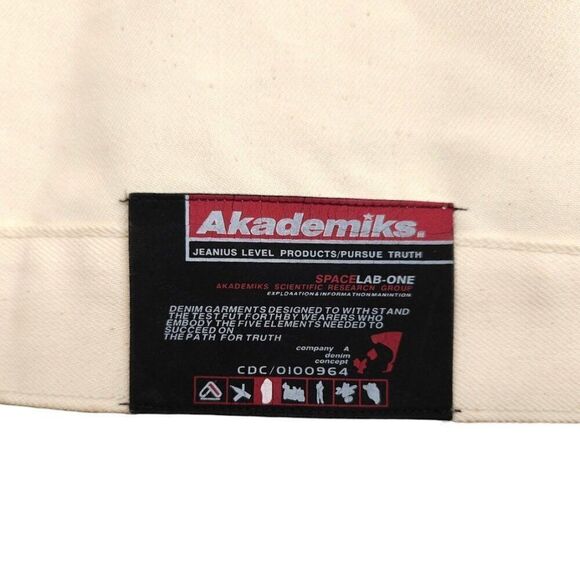 Vintage Akademiks Denim Jacket Mens Size XL Cream Y2K Oversized Streetwear - Picture 4 of 6